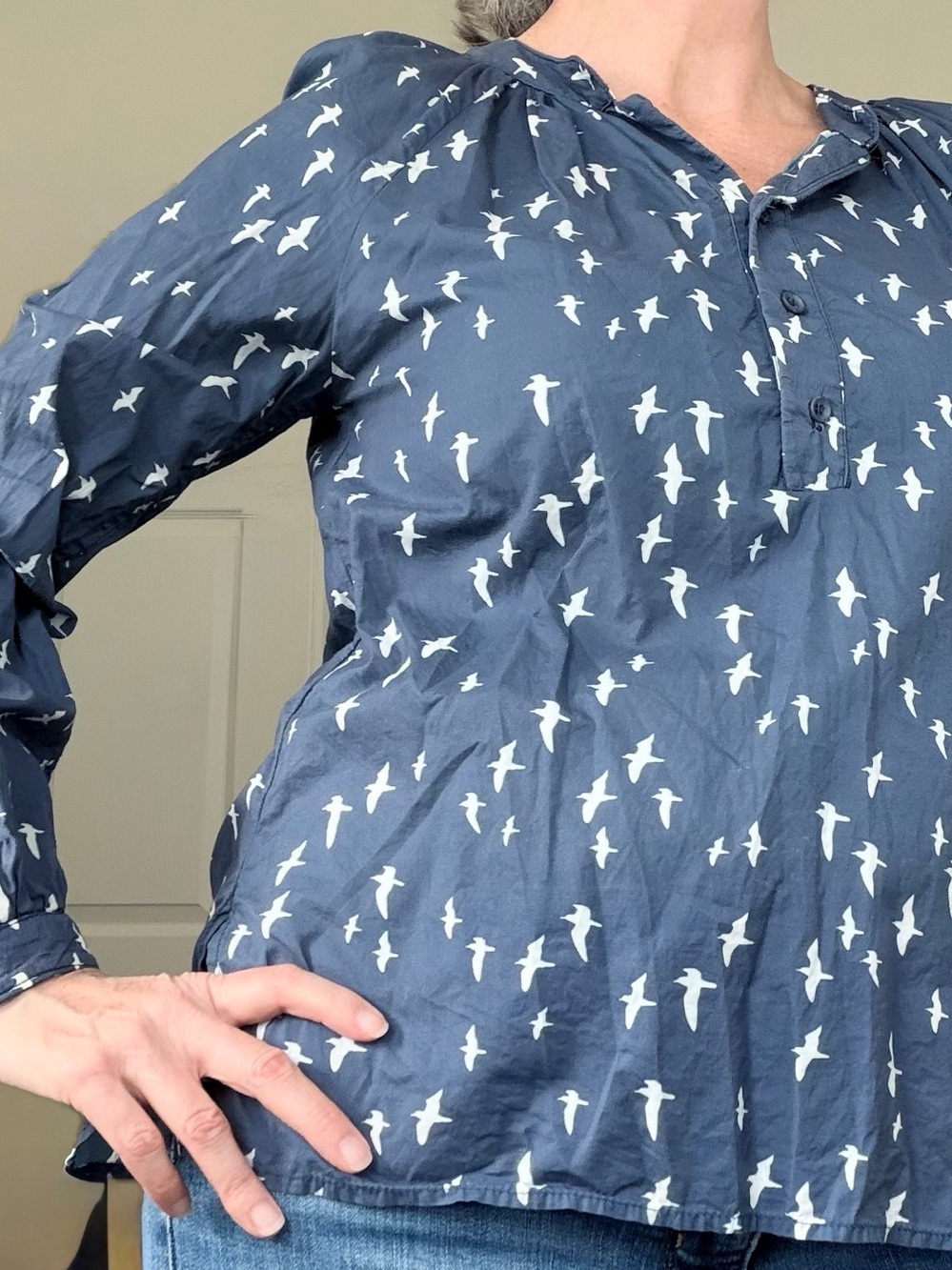 Lesley Evers - M - Cotton - Navy with white dove blouse